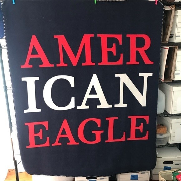 American Eagle Outfitters Stadium Blanket Large 50" X 60" Navy Red White Cozy - Picture 1 of 7